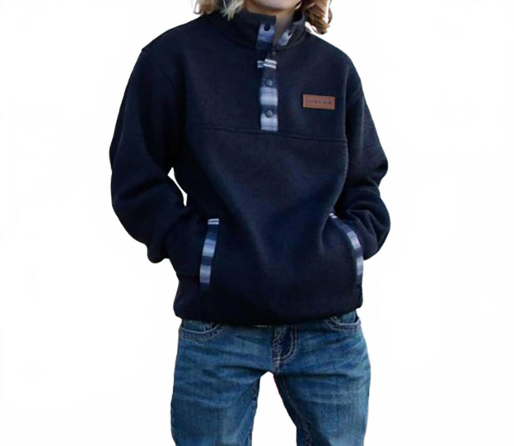 NEW CINCH boy's 1/4 button knit pullover in charcoal